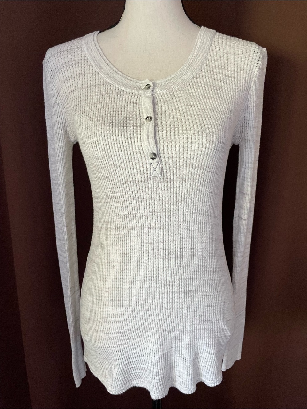 Y2K Rubbish oatmeal/Cream Long Sleeve Thermal cotton Henley Knit Top L